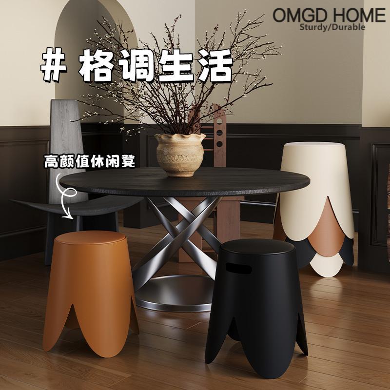 2025新款中古乔迁塑料凳家用加厚可叠放备用结实耐用高级感圆凳