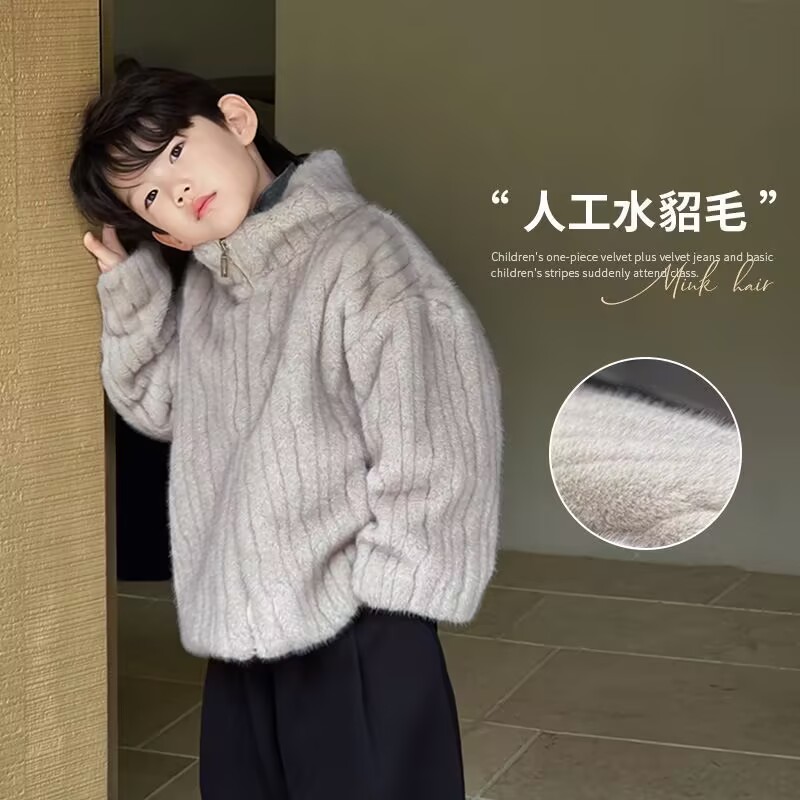 儿童冬季皮草外套男女童环保人造水貂毛宝宝宽松毛外套加厚保暖