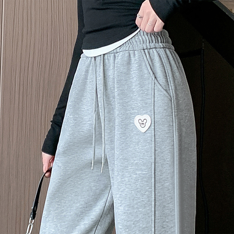 春秋冬季哈伦加绒加厚运动裤女款百搭高腰休闲宽松显瘦卫裤子6473