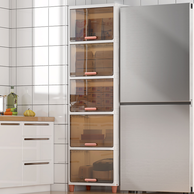 厨房带门置物架置地家用多功能翻盖收纳柜客厅零食收纳架子翻盖式