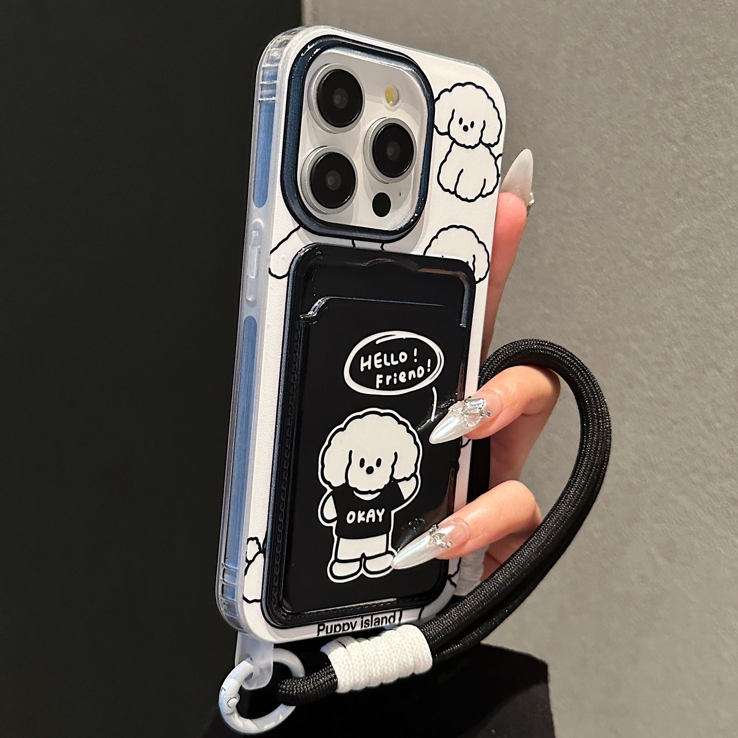 卡通狗狗适用iPhone15promax苹果15手机壳卡包14新款13女女生挂绳