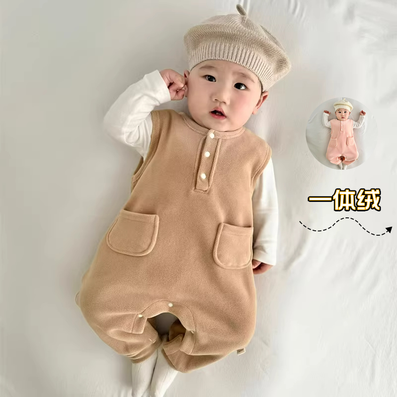 2025秋冬婴儿衣服春秋冬三季款无骨加绒男女宝宝中厚款无袖连体衣
