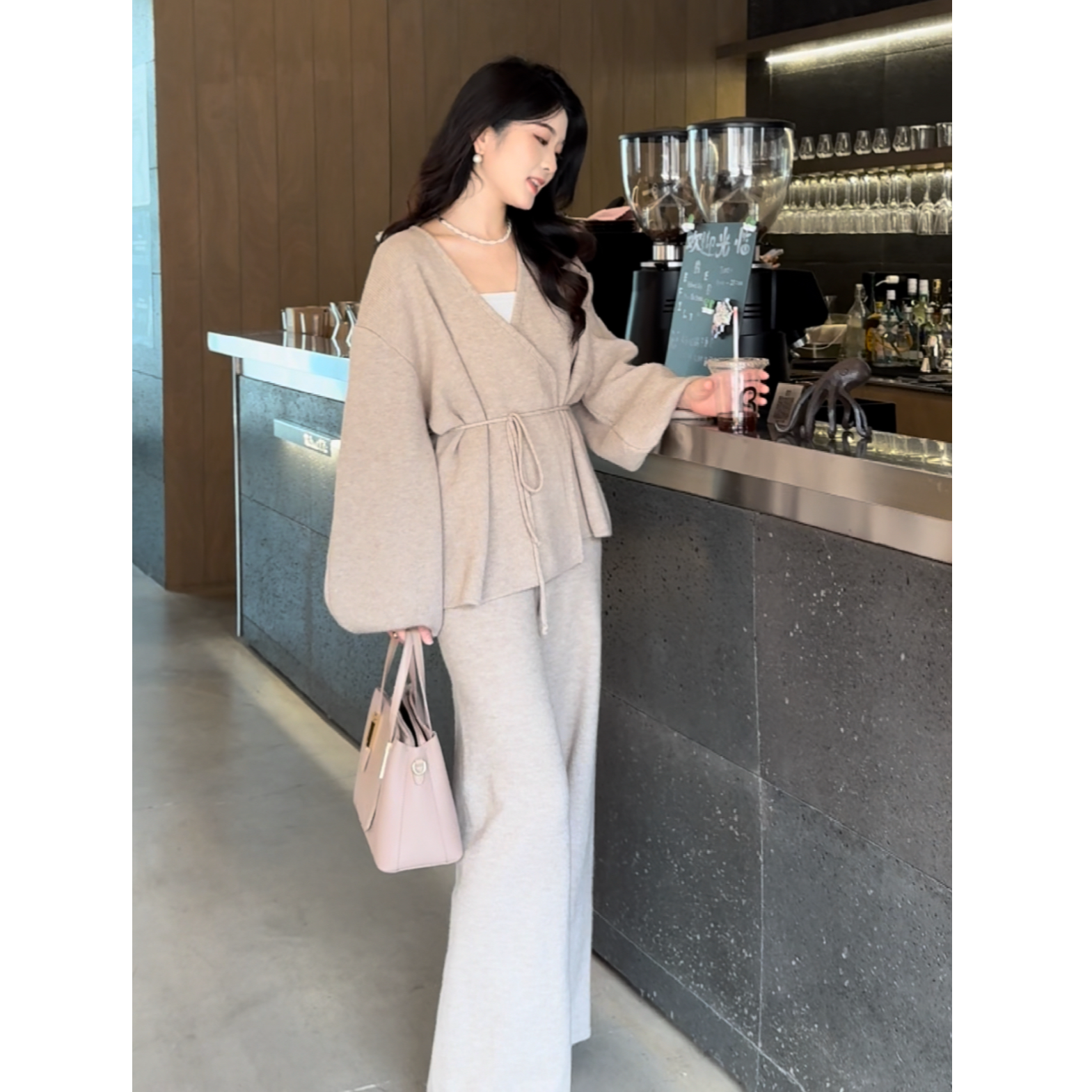 慵懒风毛衣套装秋冬美拉德高级感轻熟气质女神范针织阔腿裤两件套