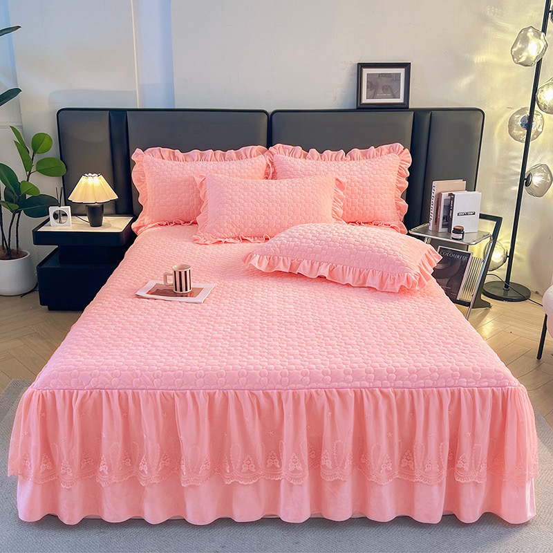 高端宝宝绒蕾丝夹棉床裙罩单件冬季加厚婴儿绒保暖防滑床垫保护套
