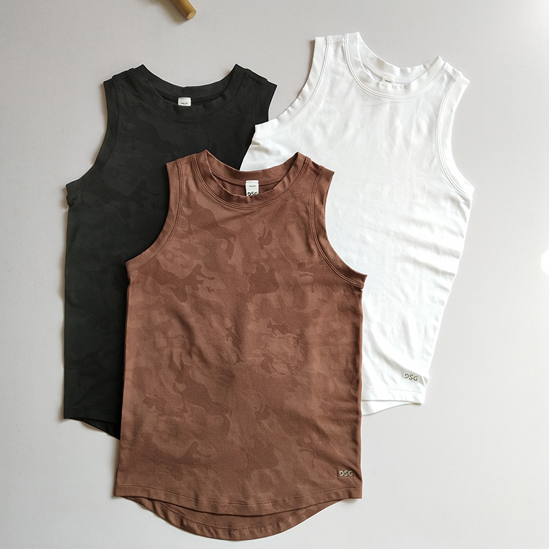 休闲运动背心无袖速干跑步宽松外穿暗纹瑜伽上衣长款健身罩衫女