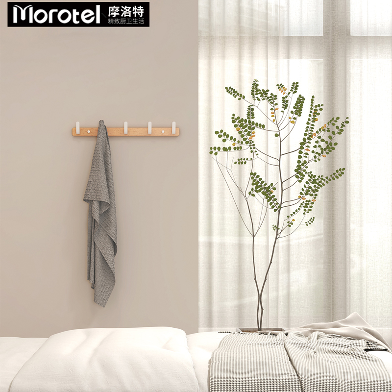 原木排钩浴室玄关门后墙上一排挂衣钩免打孔白色日系实木衣帽钩