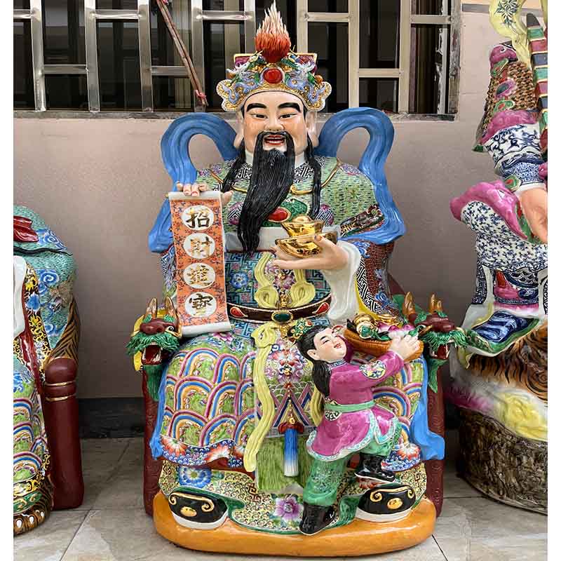 文财神景德镇雕塑瓷粉彩珐琅坐像文财神中式古典公司会所开业摆件