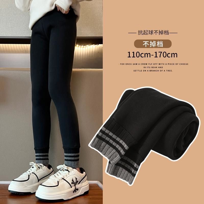 女童打底裤春秋外穿2025新款纯棉加绒裤子秋冬黑色中大童长裤修身