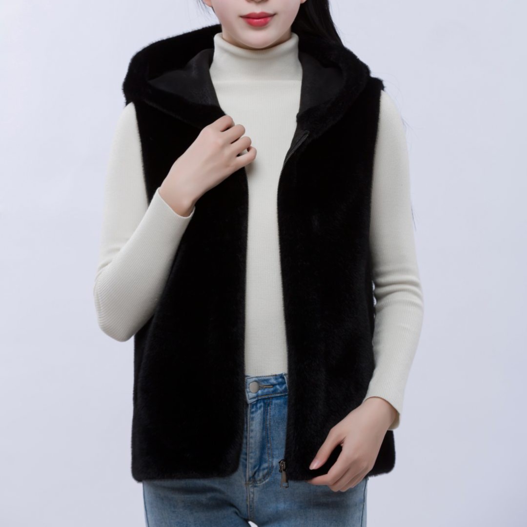 【大芳轻奢】男女秋冬百搭保暖马甲大码休闲连帽毛毛坎肩时尚抗寒