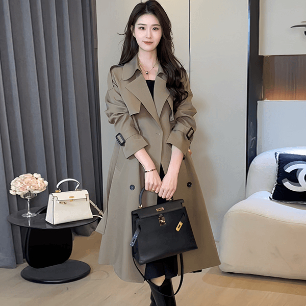 高档风衣宽松百搭中长款时尚气质显瘦双排扣小个子秋季外套