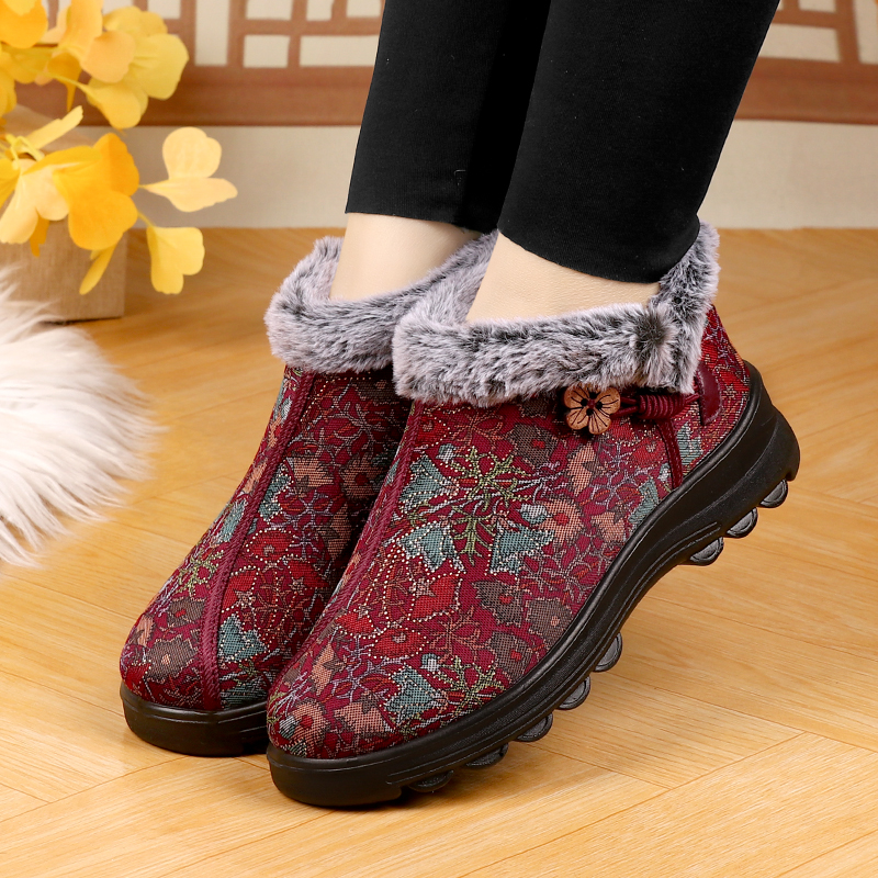 冬季老奶奶棉鞋防滑妈妈棉靴抗寒加绒加厚软底保暖老年大棉老太太