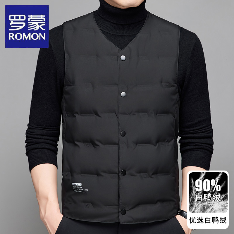 罗蒙轻薄羽绒马甲男秋冬季装中年内穿保暖背心V领坎肩爸爸装外套