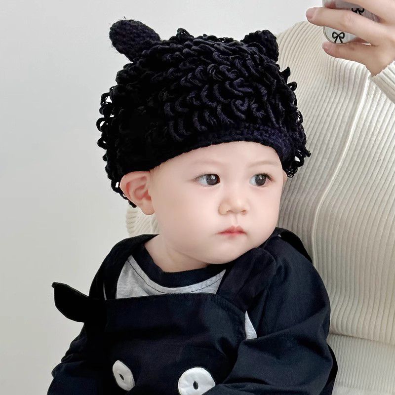 儿童帽子秋冬季男女宝宝假发帽婴儿搞怪超萌保暖套头帽针织可爱潮
