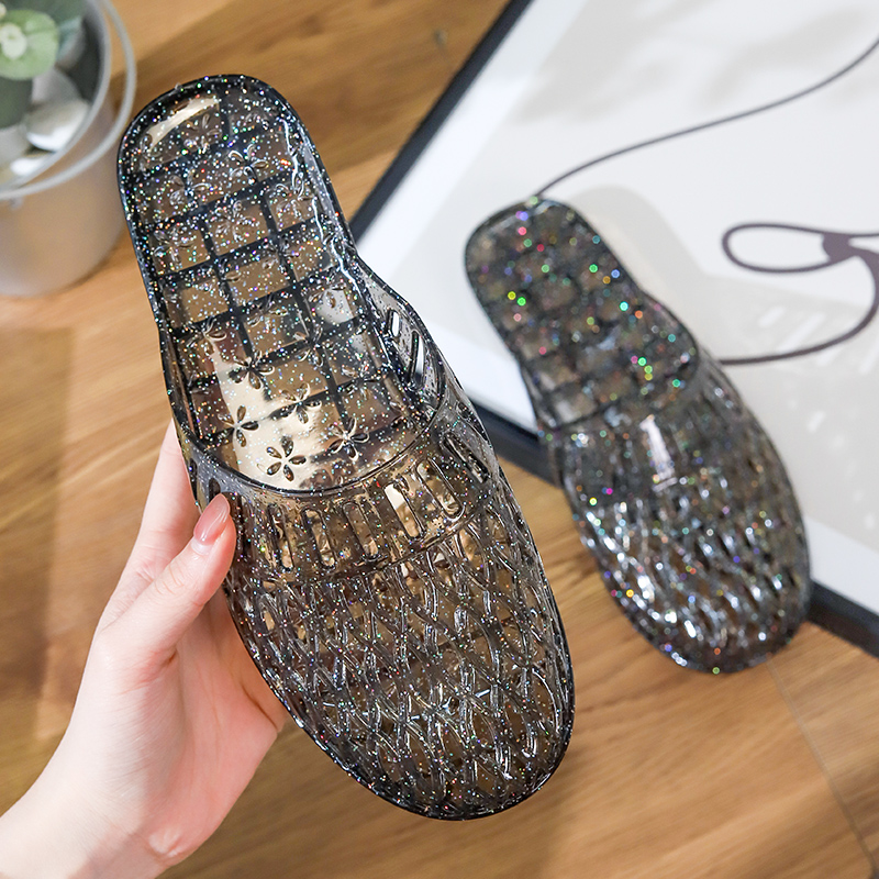 新款夏季水晶拖鞋女平底包头拖防滑网红居家室内浴室洗澡一脚蹬女