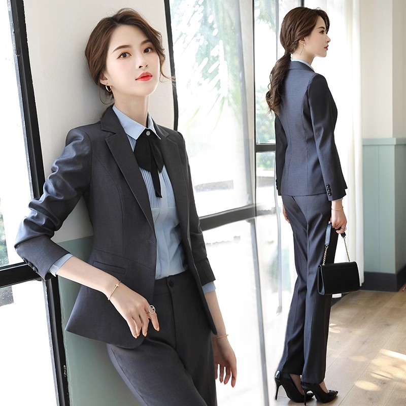 灰色职业西装套装女2024春季新款正装面试公务员工作服西服外套女
