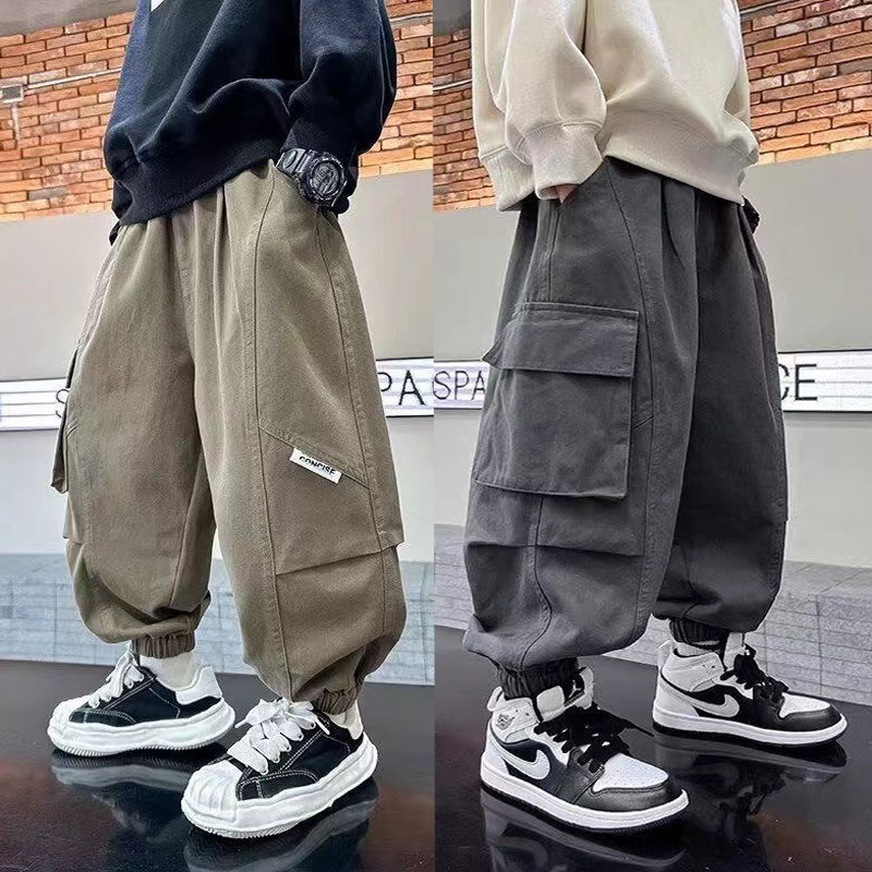 儿童立体口袋工装裤2025春秋款中大小童宽松男童洋气潮