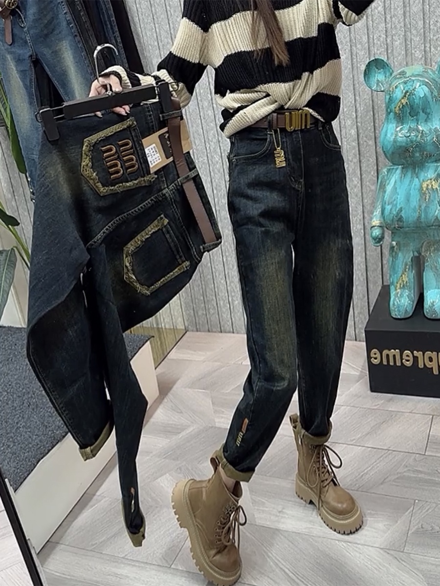 梨形身材大码哈伦牛仔裤女2025秋季新款爆款胖mm宽松显瘦老爹裤潮