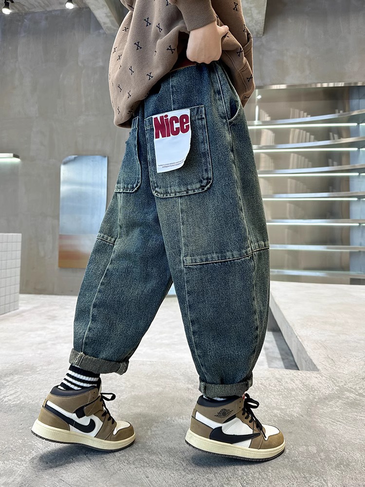 童装男童裤子春装新款2025中大童时髦长裤男孩宽松帅气儿童牛仔裤