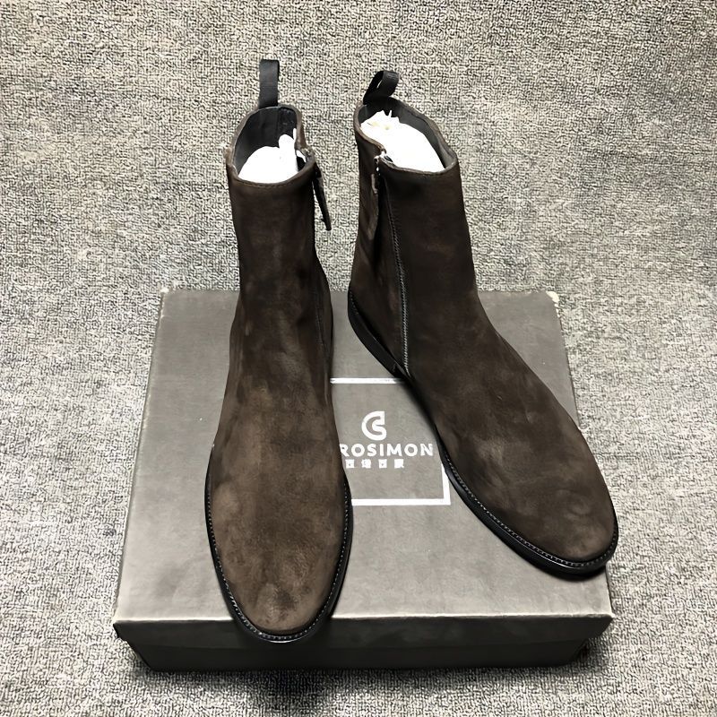 切尔西靴男真皮英伦尖头chelsea boot韩版高帮拉链潮流百搭马丁靴
