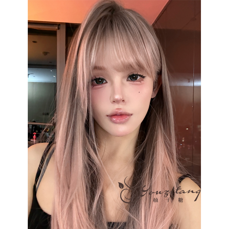 【白桃乌龙】加大头皮自然染色假发女内扣直发层次修剪全头-小圆团