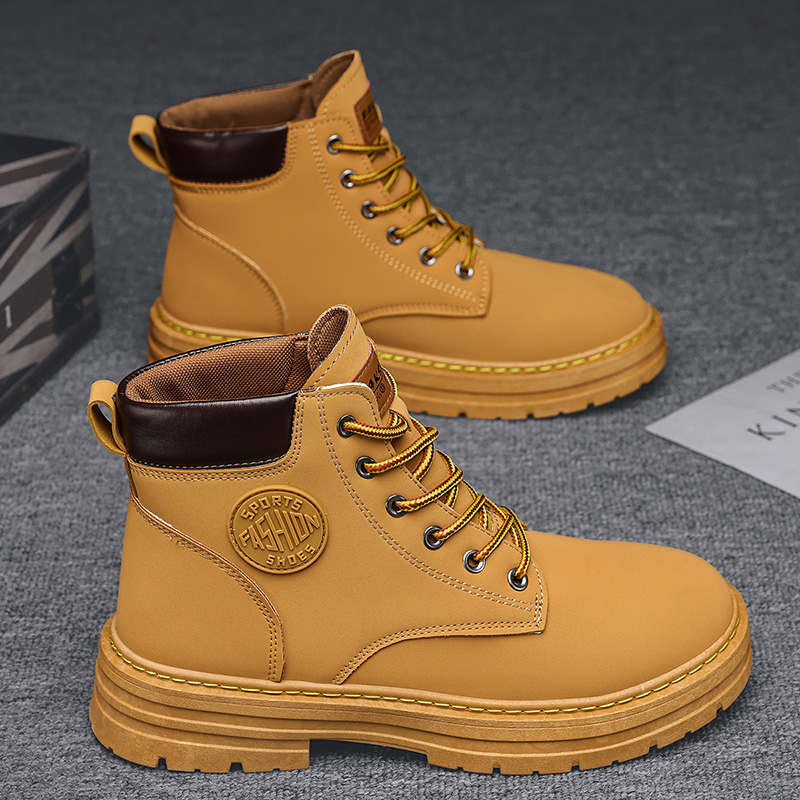 【单鞋棉鞋可选】棉鞋男秋冬季加绒保暖马丁靴子男士皮面防水大黄靴