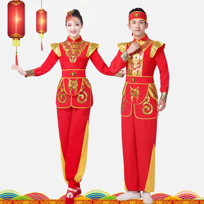 打鼓服演出服新款中国红民族大鼓水鼓腰鼓队服装喜庆秧歌服锣鼓服