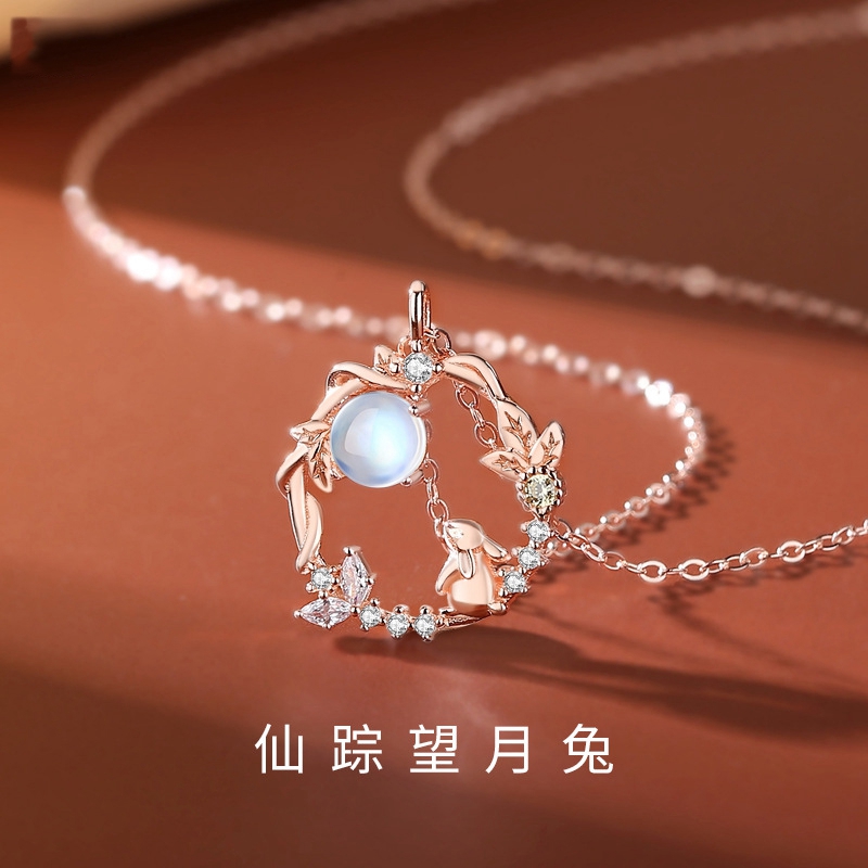 坠链均925银 萌兔项链女纯银兔子锁骨链小众设计七夕节礼物送女友