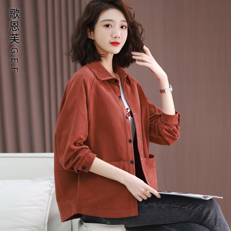 休闲外套女春秋薄款纯棉大码洋气短款小个子中年妈妈早秋夹克上衣