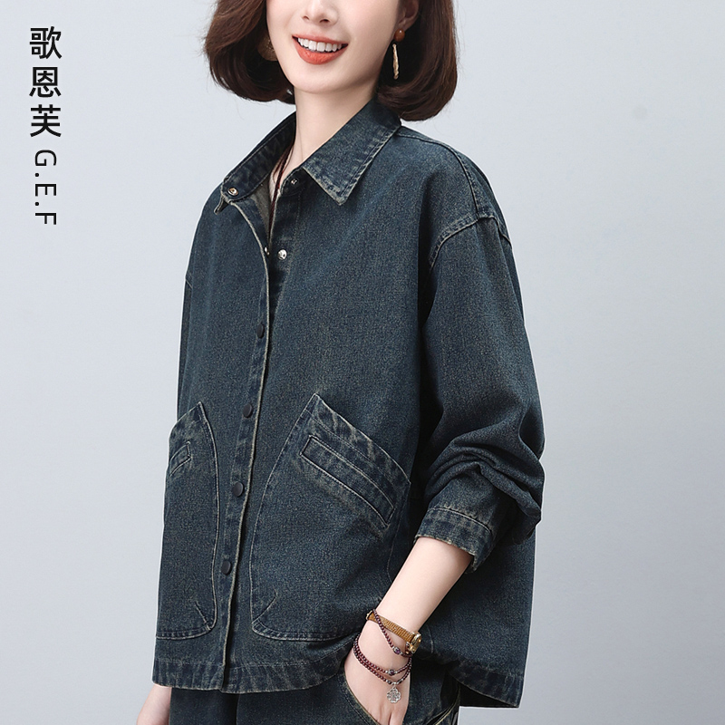 牛仔外套女春秋2025新款大码宽松洋气中年妈妈早秋上衣衬衫外套爆