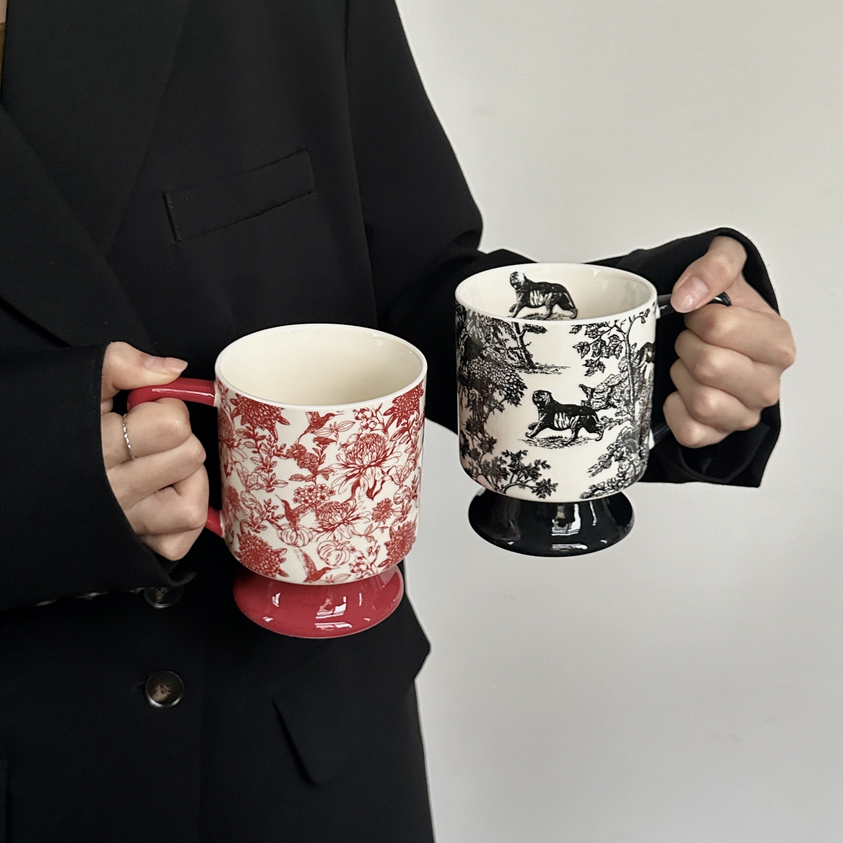 复古风ins创意马克杯陶瓷高脚杯家用办公室喝水杯子高档情侣对杯