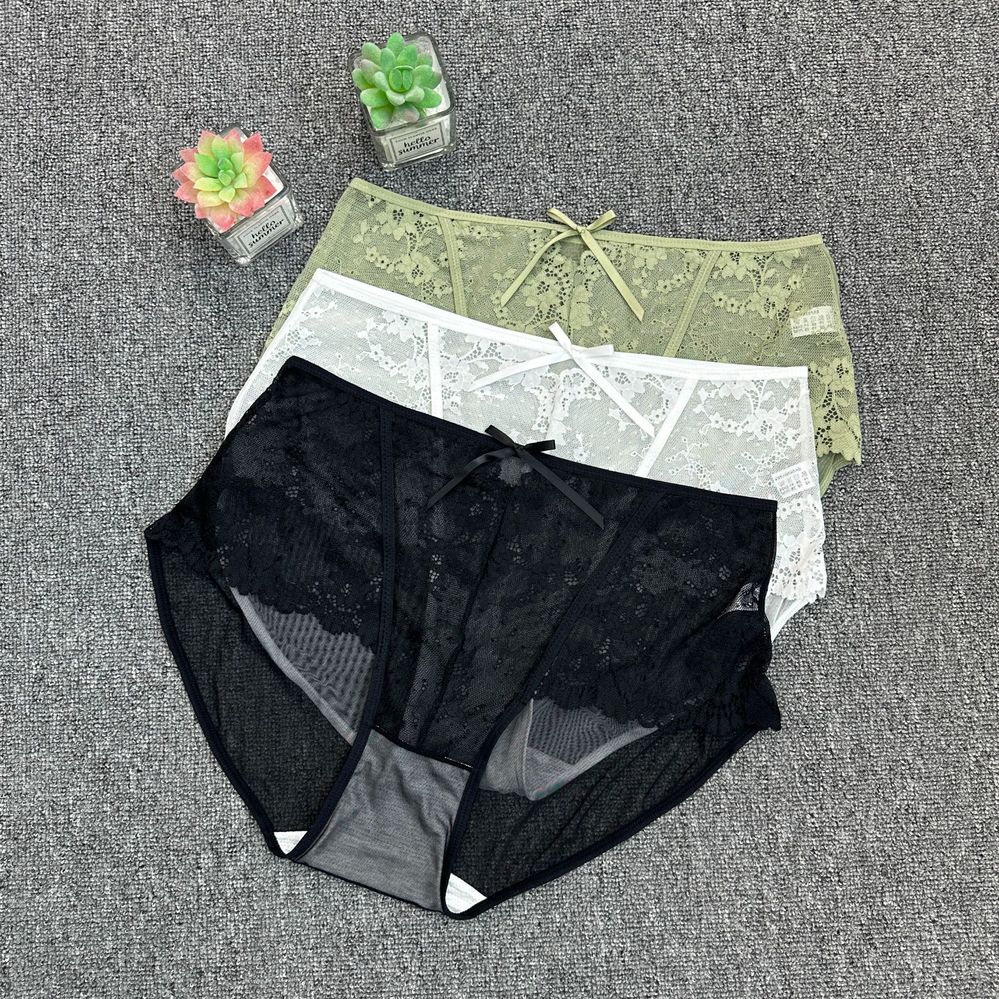 小木屋高腰女士夏季轻薄性感镂空舒适透气网纱底裤蕾丝内裤时尚