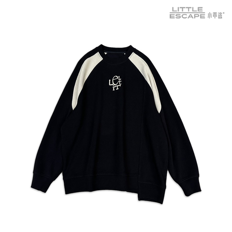 小乖逃X设计师黑色卫衣字母LT保暖长袖圆领撞色秋冬休闲88256