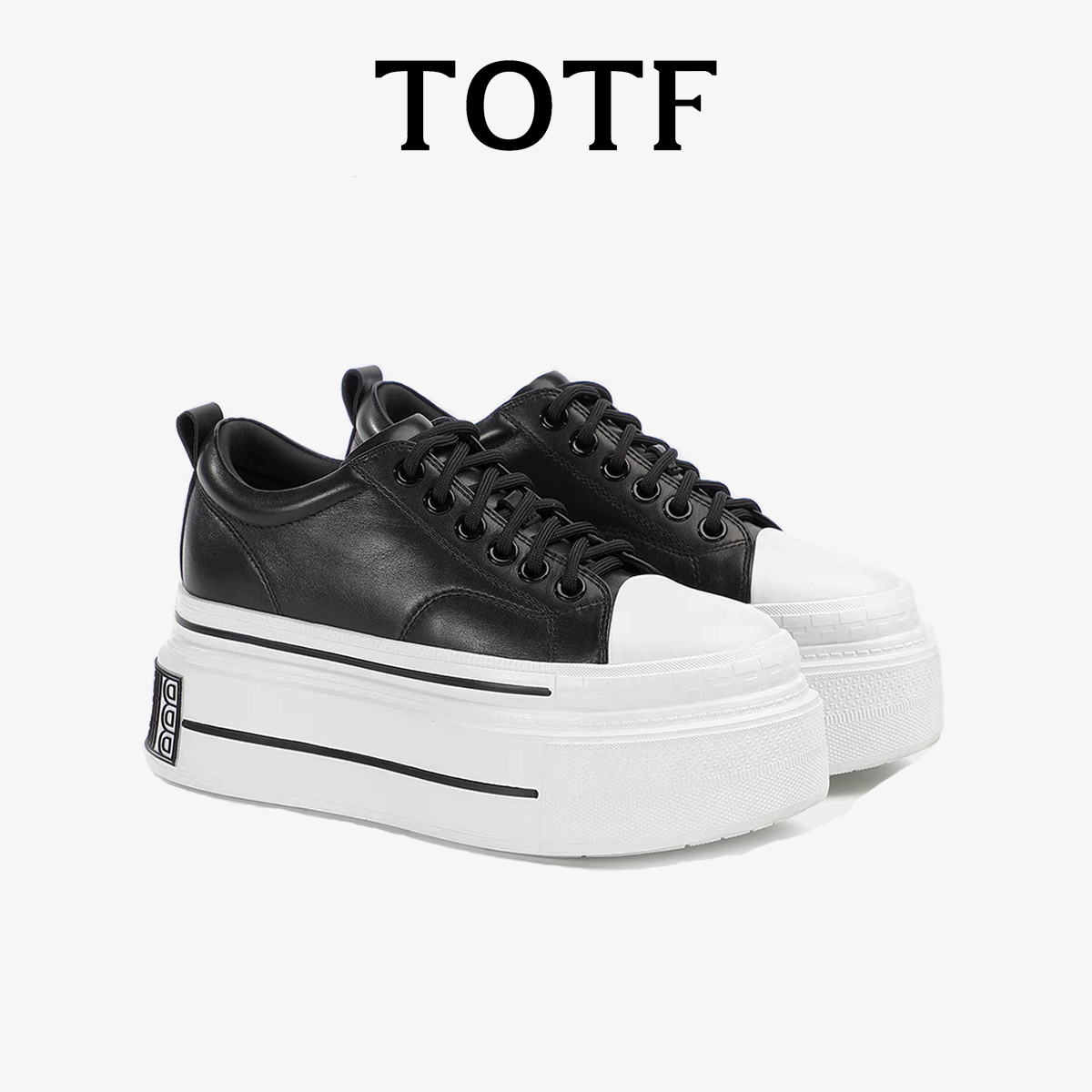 TOTF厚底松糕板鞋增高单鞋2025新款真皮潮流显瘦百搭休闲小白鞋女