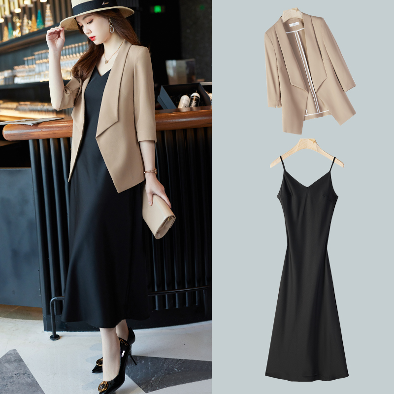 小西装外套女夏季薄款2024新款小个子上衣雪纺休闲西服职业套装裙