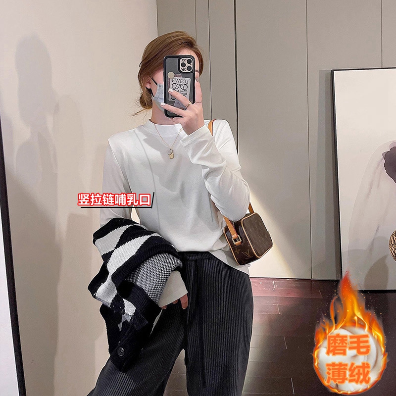 春秋小立领哺乳衣打底衫百搭基础款长袖休闲竖拉链方便母乳喂奶衣