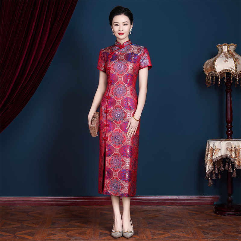 喜婆婆婚宴装2025红色中式改良妈妈年轻礼服时尚气质改良旗袍N