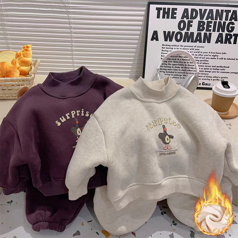 冬季儿童加绒保暖卫衣套装棉质韩版休闲洋气俩件套男女童套装童装