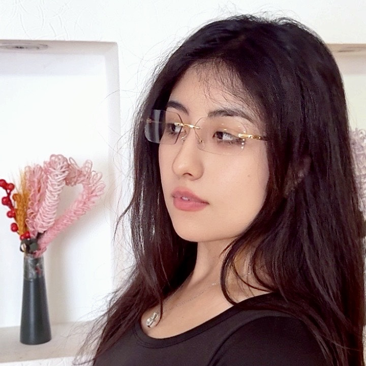 无框防蓝光变色眼镜男钻石切边平光镜商务方形眼镜框