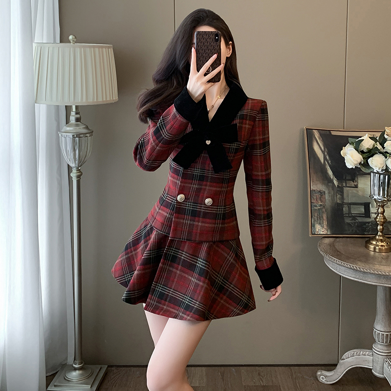 学院风御姐减龄格子裙子女小个子气质洋气时尚小香风连衣裙高级感