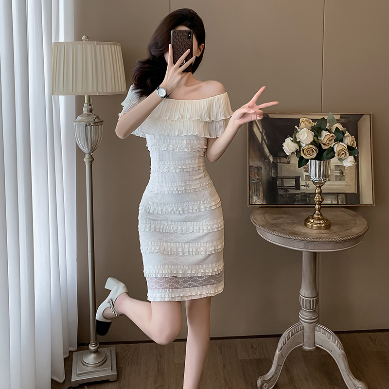 夏季高端精致减龄包臀修身裙子法式小香风一字肩连衣裙女高级感