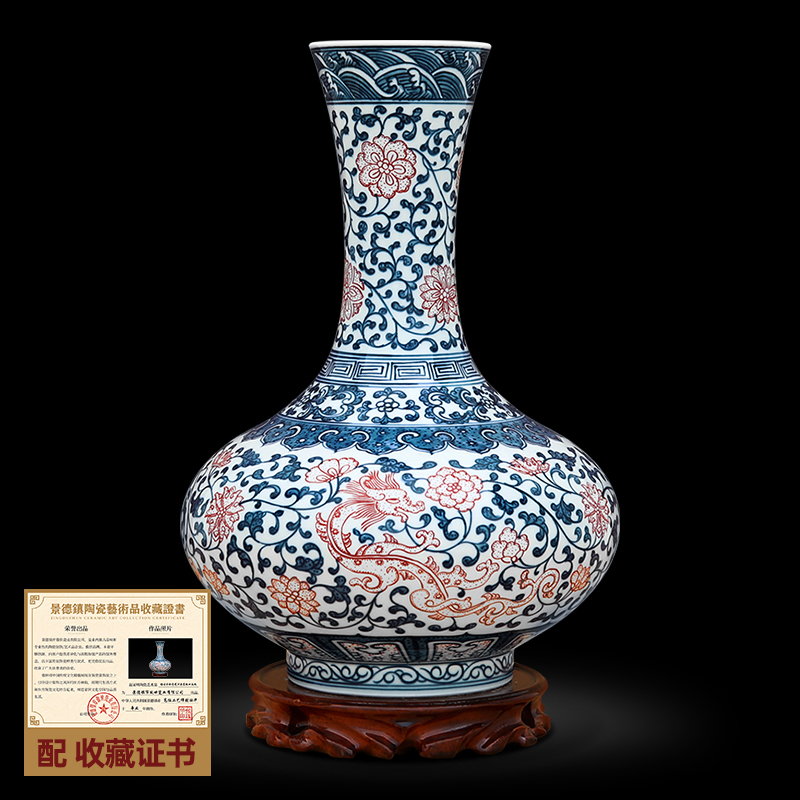 景德镇陶瓷器中式仿古手绘青花瓷花瓶工艺品客厅摆件家居酒柜玄关