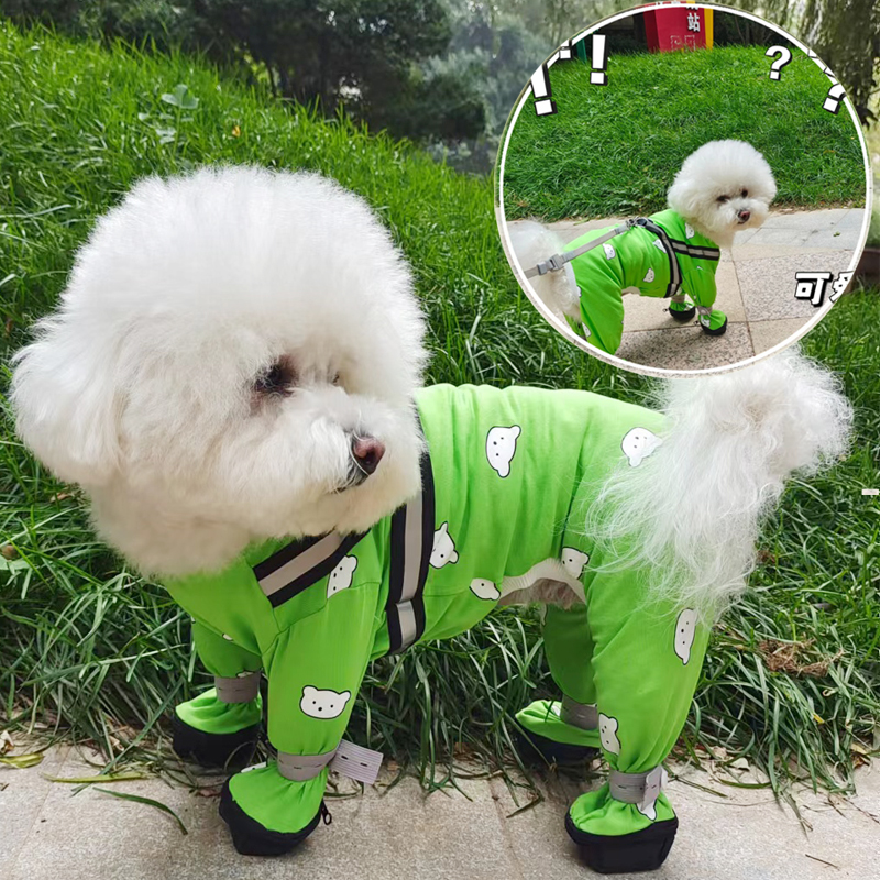 春秋包脚宠物无毛猫狗四脚连体泰迪比熊中小犬防尘脏牵引扣衣服装