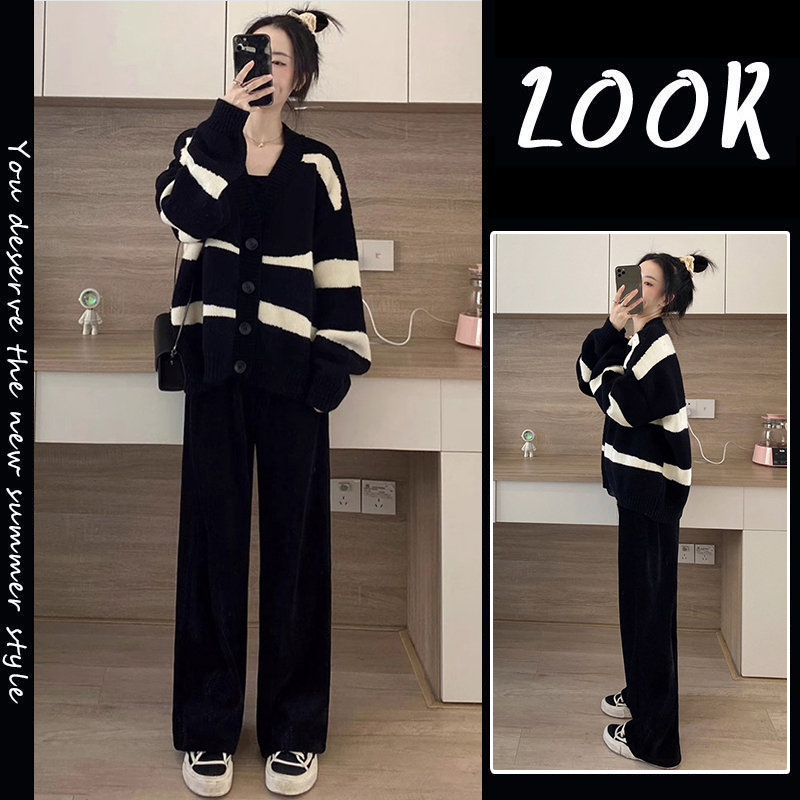 温柔系炸街奶乖套装女秋冬季新款高级感盐系穿搭毛衣阔腿裤两件套