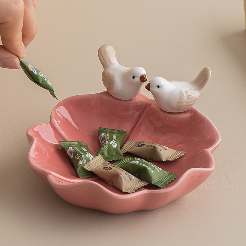 2024新款中式复古下午茶小鸟花瓣点心盘坚果盘珠宝首饰收纳盘创意