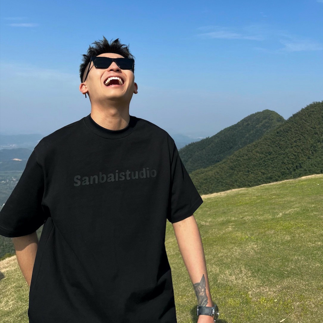 SANBAI 叁佰夏季百搭纯棉黑色T恤男美式街头刻字膜印花短袖