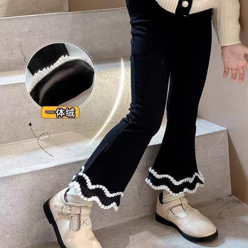 女童喇叭裤春秋2024新款中小童黑色裤子外穿长裤百搭休闲裤女宝宝