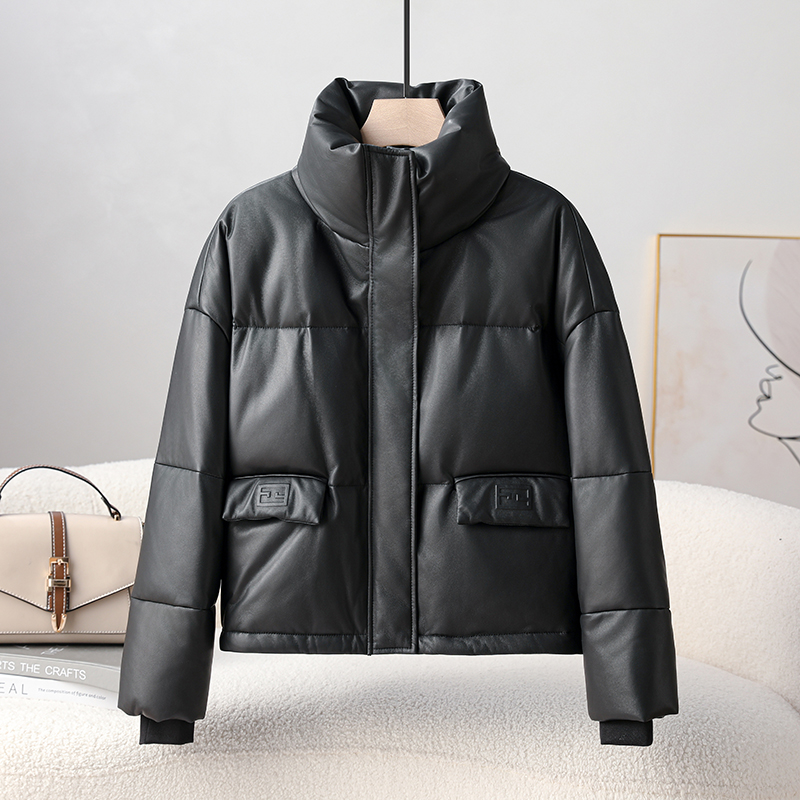 海宁新款冬季真皮外套羽绒服女短款立领宽松时尚休闲百搭外套