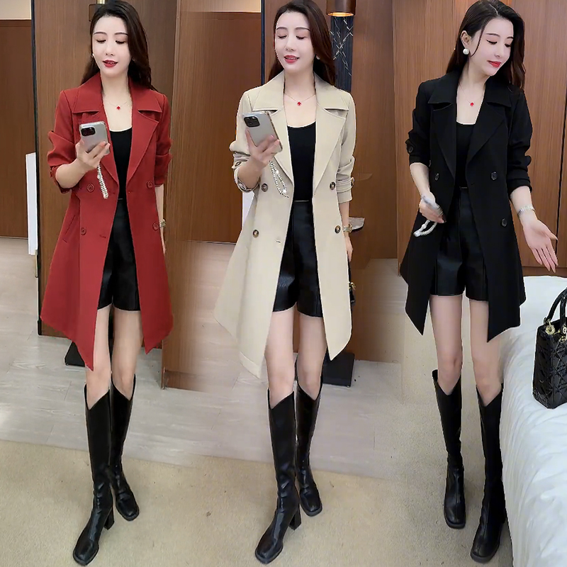 风衣女中长款2024秋季新款洋气显瘦西装领双排扣休闲气质大衣外套