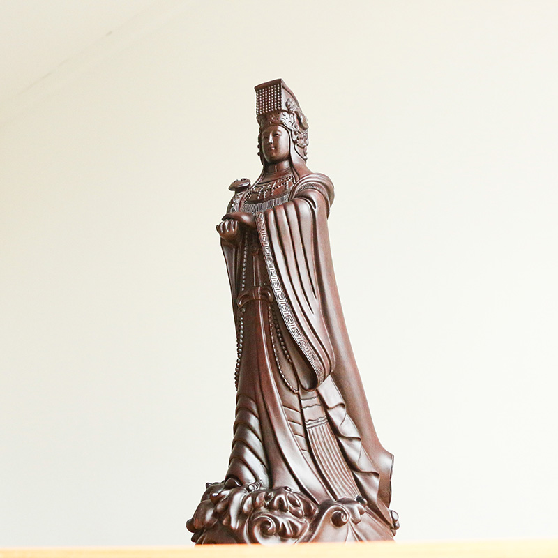 实木质黑檀木雕湄洲妈祖像摆件天上圣母海神娘娘家居客厅玄关装饰