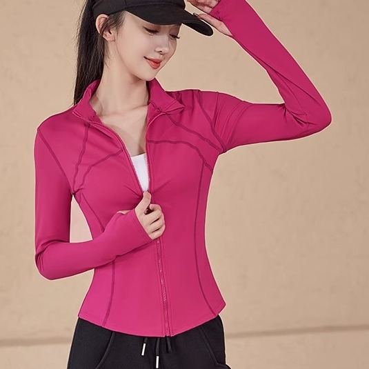 2024新款跑步运动户外显瘦普拉提瑜伽外套修身运动健身上衣长袖